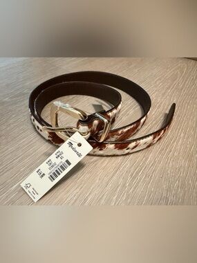 Madewell skinny leather belt animal cow print Soft Mahogany Multi NW402 XS